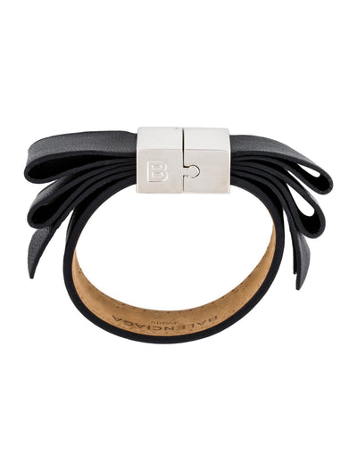 Balenciaga Black Bow Leather Bracelet Silver Hardware 341461