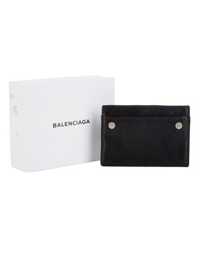 Balenciaga Men's Navy Gray Square Leather Business Card Wallet 311824