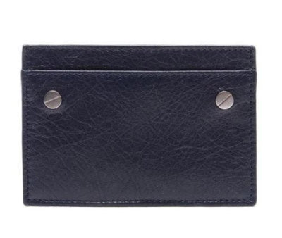 Balenciaga Men's Navy Gray Square Leather Business Card Wallet 311824