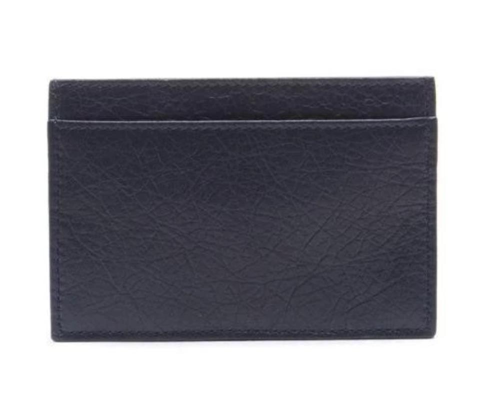 Balenciaga Men's Navy Gray Square Leather Business Card Wallet 311824