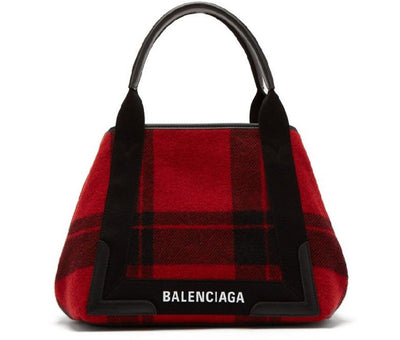 Balenciaga Womens Red Black Leather Cabas Pouchette Satchel Handbag 339933