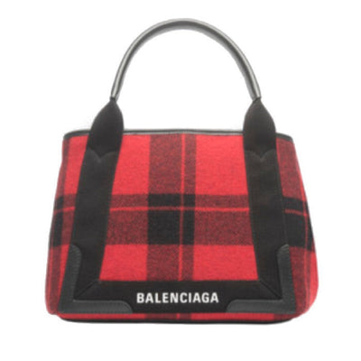 Balenciaga Womens Red Black Leather Cabas Pouchette Satchel Handbag 339933