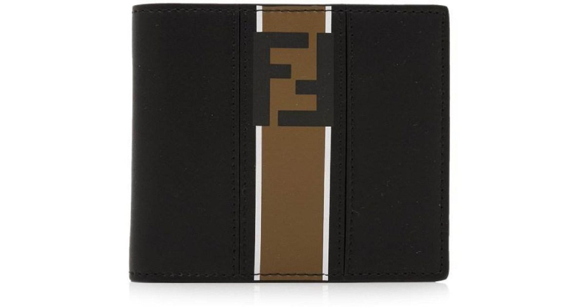 Fendi Billfold Leather Two Toned Black and Brown Wallet with Forever Fendi Logo 7M0169