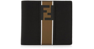 Fendi Billfold Leather Two Toned Black and Brown Wallet with Forever Fendi Logo 7M0169