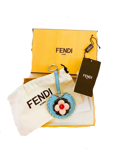 Fendi Blossom Blue Calf Leather Key Charm Luxury Keychain 7AR455-F09PO