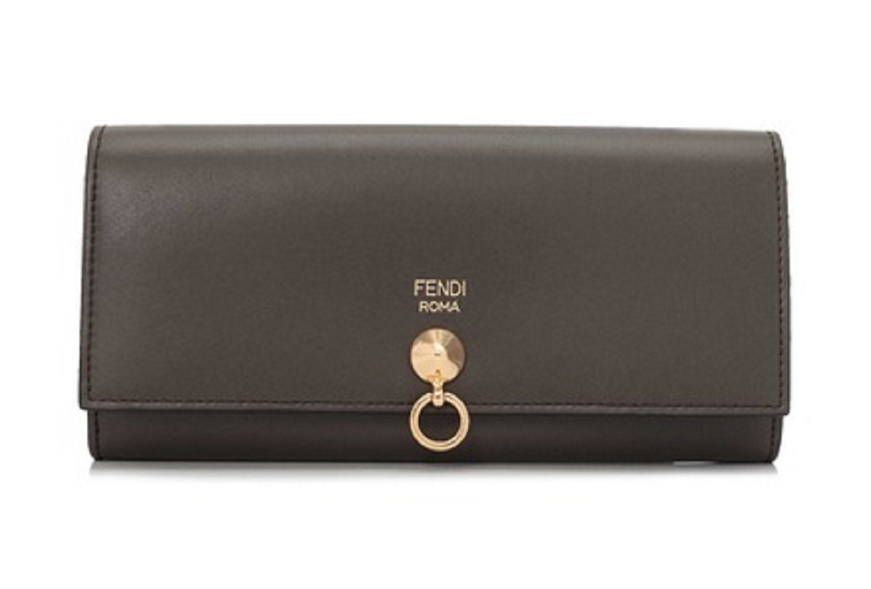 Fendi By The Way Long Continental Flap Checkbook Coal Grey Calf Leather Wallet 8M0251