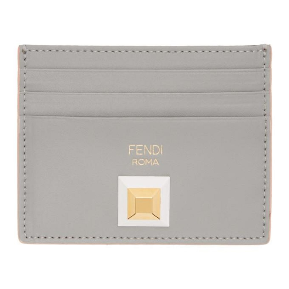 Fendi Card Case Rainbow Calf Leather Gray Burgundy Palladium Stud 8M0269