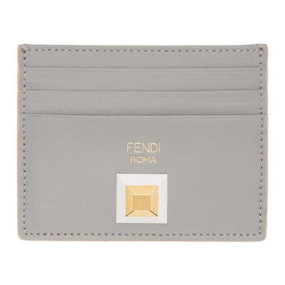 Fendi Card Case Rainbow Calf Leather Gray Burgundy Palladium Stud 8M0269