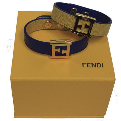 Fendi "Crayons" Reversible Yellow Neon Blue Calf Leather Bracelet Cuff 8AG408