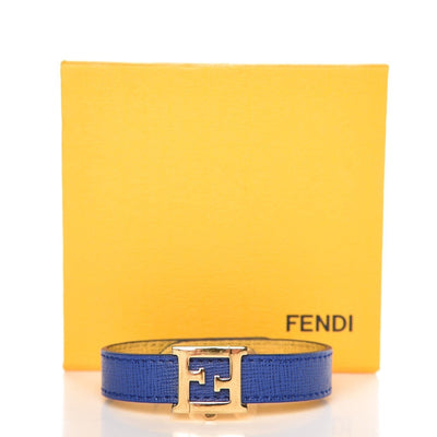 Fendi "Crayons" Reversible Yellow Neon Blue Calf Leather Bracelet Cuff 8AG408