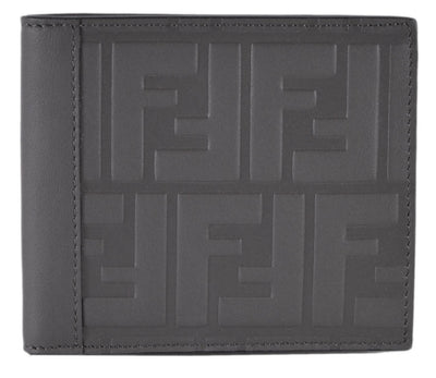 Fendi Dark Gray Leather Unisex Wallet w Embossed Fendi logo 7M0169