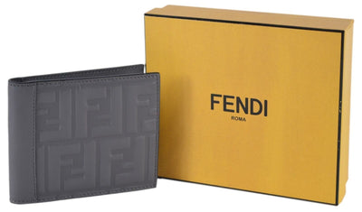 Fendi Dark Gray Leather Unisex Wallet w Embossed Fendi logo 7M0169