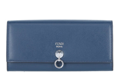 Fendi Dot Com By The Way Long Continental Flap Checkbook Blue Calf Leather Wallet 8M0251