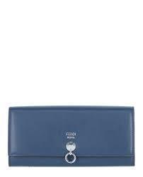 Fendi Dot Com By The Way Long Continental Flap Checkbook Blue Calf Leather Wallet 8M0251