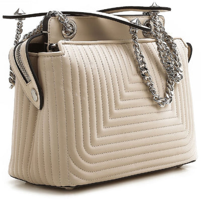 Fendi Dotcom Click Cream Small Quilted Lambskin Leather Chain Satchel Bag  8BN299