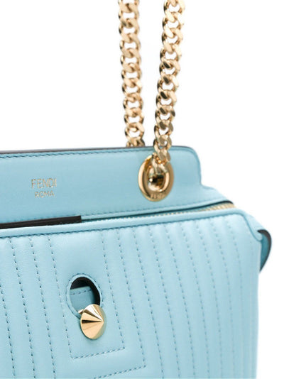 Fendi Dotcom Click Turquoise Small Quilted Lambskin Leather Chain Satchel 8BN299