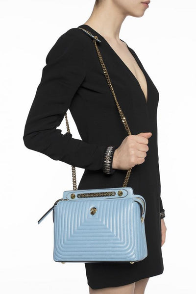 Fendi Dotcom Click Turquoise Small Quilted Lambskin Leather Chain Satchel 8BN299