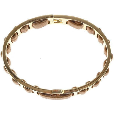 Fendi FF Fendista Logo Brown Leather Woven Bangle Bracelet Gold Hardware