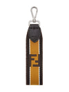 Fendi Lace Strap You Fabric Calf Leather Trim Key Fob Black Tobaco 7AR610