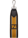 Fendi Lace Strap You Fabric Calf Leather Trim Key Fob Black Tobaco 7AR610