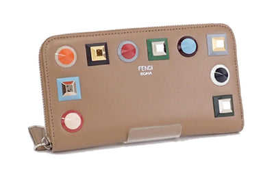 Fendi Rainbow Collection Full Zip Women's Leather Wallet Tan 8M0299