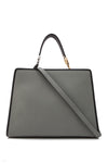 Fendi Runaway Bag Ice Gray Leather Black Trim Palladium Metal Hardware Satchel Tote Handbag 8BH344