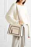 Fendi Shopping Bag Runaway Calf Camelia Cream Beige and Black Leather Shopping tote Handbag w Palladium Hardware 8BH344