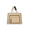 Fendi Shopping Bag Runaway Calf Leather Amido Beige w Black Trim Handbag Tote 8BH343