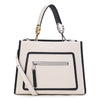 Fendi Shopping Bag Runaway Calf Leather Camelia Cream Black Trim Tote 8BH343