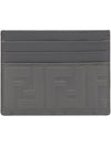 Fendi Signature Calf Leather Anthracite Gray Palladium Card Case w Embossed FF Logo 7M0164