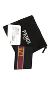 Fendi Signature Calf Leather Black Card Case w Fendi FF Logo and Red Stripe 7M0164