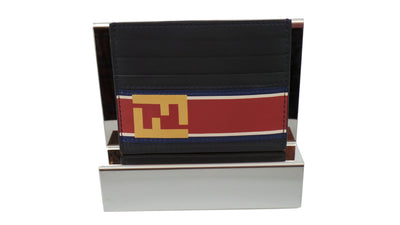 Fendi Signature Calf Leather Black Card Case w Fendi FF Logo and Red Stripe 7M0164