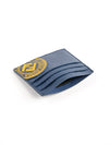 Fendi Signature Calf Leather Navy Card Case w yellow Fendi stamp and FF Logo 7M0164