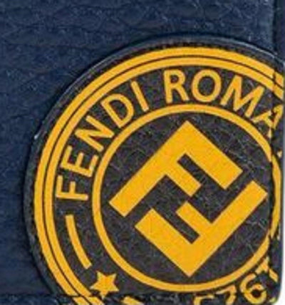 Fendi Signature Calf Leather Navy Card Case w yellow Fendi stamp and FF Logo 7M0164