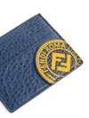 Fendi Signature Calf Leather Navy Card Case w yellow Fendi stamp and FF Logo 7M0164