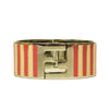 Fendi Silver Enamel Cuff with Pink Stripes Clic Clac Luxury Bracelet 8AG137