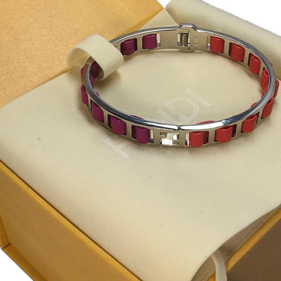 Fendi "The Fendista" Leather Fuchsia Orange Band Bangle Bracelet 880923