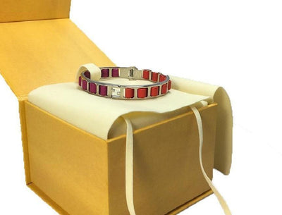 Fendi "The Fendista" Leather Fuchsia Orange Band Bangle Bracelet 880923