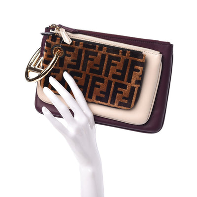 Fendi Triplette FF Zucca Calfskin Three Piece Clutch Bag Pouch Set Tobaco Camelia Beige Burgundy 8BS001