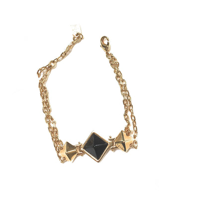 Fendi Women's Black Onyx Stone Bracelet With Classic Gold Double Chain