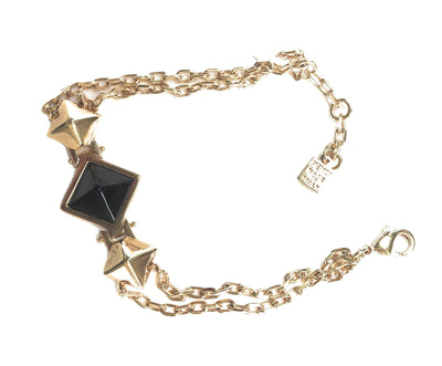 Fendi Women's Black Onyx Stone Bracelet With Classic Gold Double Chain