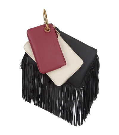 Fendi Women's Black Cherry Leather Fringe Triplette Multi Clutch Handbag 8BS001