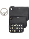 Fendi Women's Black Leather Pearl Studded Triplette Multi Clutch Handbag 8BS001