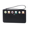 Fendi Women's Black Leather Rainbow Stud Pouch Clutch Wristlet Bag 8M0341