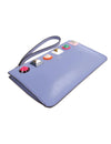 Fendi Women's Blue Leather Rainbow Stud Pouch Clutch Wristlet Bag 8M0341