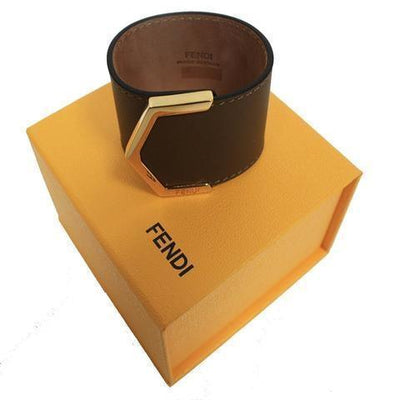 Fendi Women's Brown Leather Bangle Bracelet with Snap Closure 8AG355