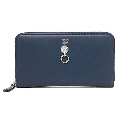 Fendi Women's By The Way Navy Blue Leather Full Zip Wallet 8M0299-F0KR1