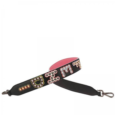 Fendi Strap You Leather Black Pink "FENDI" Logo Studded Strap 8AV077