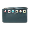 Fendi Women's Dark Green Leather Rainbow Stud Pouch Clutch Wristlet Bag 8M0341