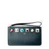 Fendi Women's Dark Green Leather Rainbow Stud Pouch Clutch Wristlet Bag 8M0341